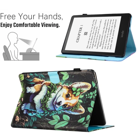 Colored Drawing Stitching Leather Smart Case for Kindle Paperwhite 12th Gen 2024, Amazon