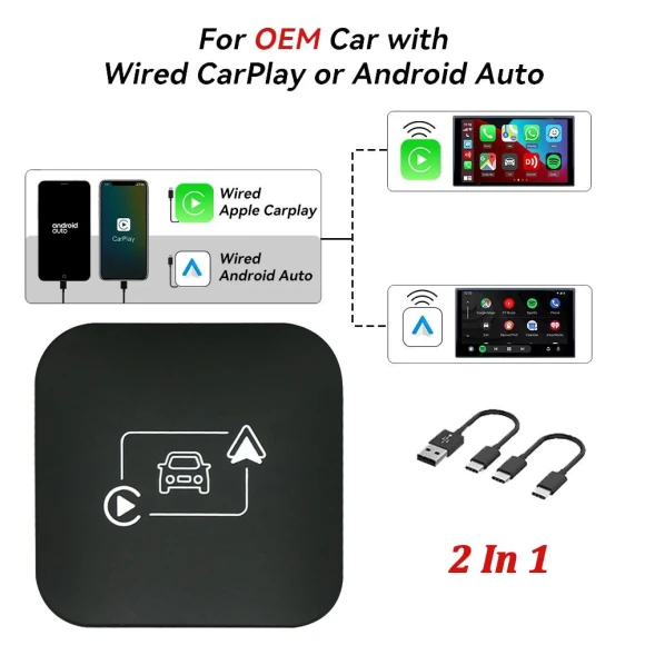 4-in-1 Smart Carplay AI Box Wireless Adapter — Car Infotainment System, Auto Accessories Home