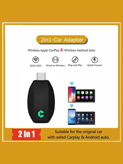 Wireless CarPlay Android Auto Adapter — Car Infotainment System, Auto Launcher