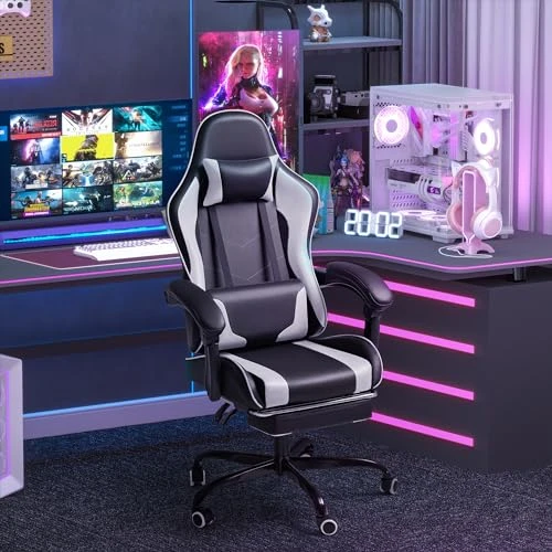 Gaming Chair with Footrest and Massage Lumbar Support — Smart Chairs, Homall