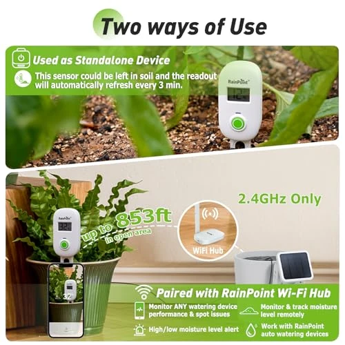 Smart Digital Wireless Plant Moisture Meter with WiFi Hub Kit — Soil Moisture Sensor, RainPoint