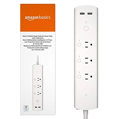 Smart Plug Power Strip with 3 Individually Controlled Outlets and 2 USB-A Ports — Smart Plug, Amazon Basics