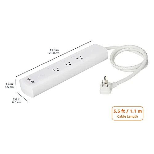 Smart Plug Power Strip with 3 Individually Controlled Outlets and 2 USB-A Ports — Smart Plug, Amazon Basics