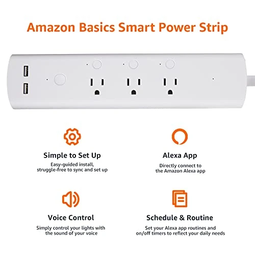 Smart Plug Power Strip with 3 Individually Controlled Outlets and 2 USB-A Ports — Smart Plug, Amazon Basics