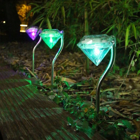 Color Changing Solar Powered LED Diamond Shape Garden Yard Outdoor Light, Stylish smart home