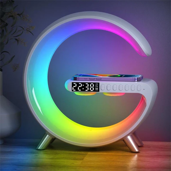 3-in-1 Bluetooth Speaker, Alarm Clock, Wireless Charger with LED Moon Lamp — Alarm, Melsya