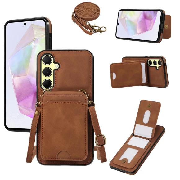 Card Holder Kickstand Leather+TPU Phone Cover with Shoulder Strap, Smartwatch 2025