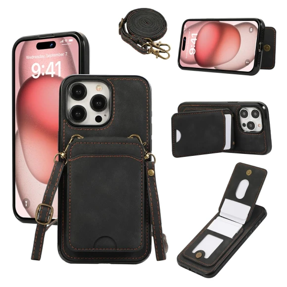 Leather+TPU Phone Cover with Card Holder and Kickstand — Phone Accessories, Smartwatch 2025