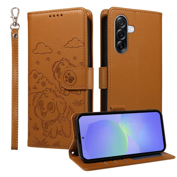 RFID Blocking Imprinted Dog Pattern PU Leather Phone Cover with Wrist Strap — Protective Covers, Smartwatch 2025