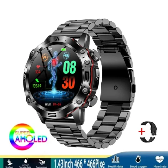 Smart Watch for Men with Blood Pressure, Blood Oxygen, ECG, Bluetooth Calling, Fitness Tracker, Steel Strap — Smart Watch, Chibear