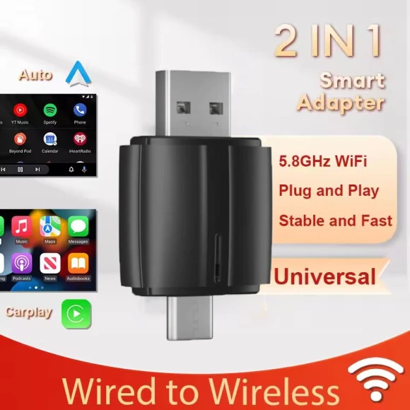 Mini 2-in-1 Wired to Wireless Driving Android Auto Car AI Box Wireless Adapter, Auto Accessories Home