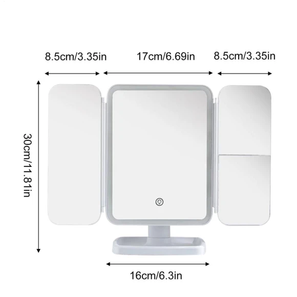 Trifold Cosmetic Mirror with LED Lights — Compact & Travel, Homedepot