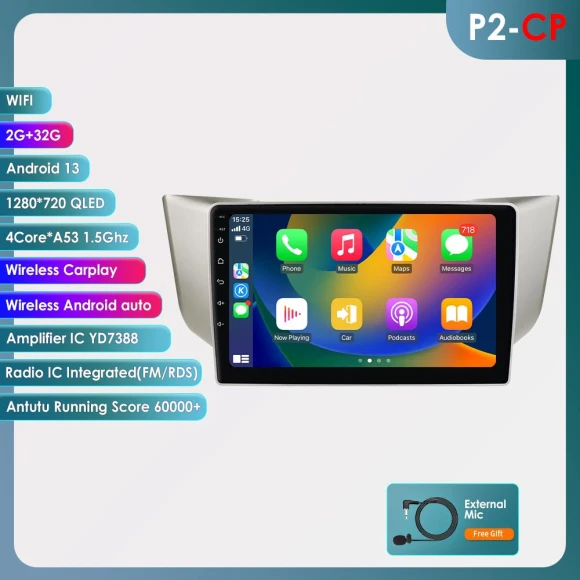 2DIN Android Car Multimedia Video Player with Navigation GPS CarPlay 4G QLED Touchscreen — Car Infotainment System, Hizpo