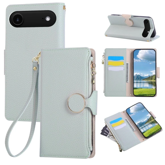 Zipper Wallet Leather Phone Cover with Wrist Strap, Smartwatch 2025