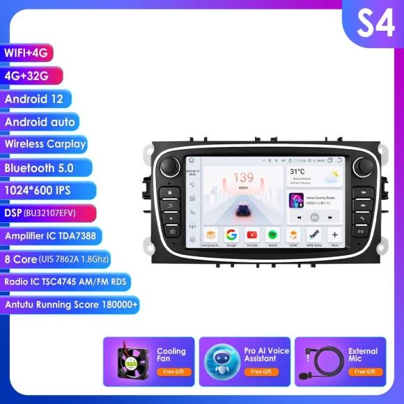 Android Car Stereo with CarPlay, 7-inch Touchscreen, 4G, GPS — Car Infotainment System, OSSURET