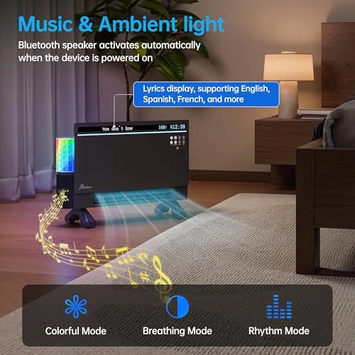 Portable Heater with Bluetooth Speaker, Lyric Display & RGB Lights, Hawkrown