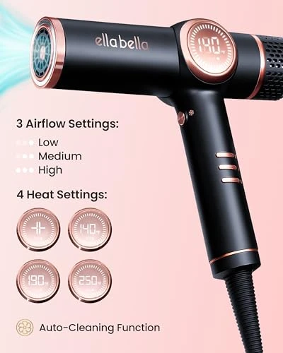 Professional Ionic Hair Dryer with Diffuser, ELLA BELLA