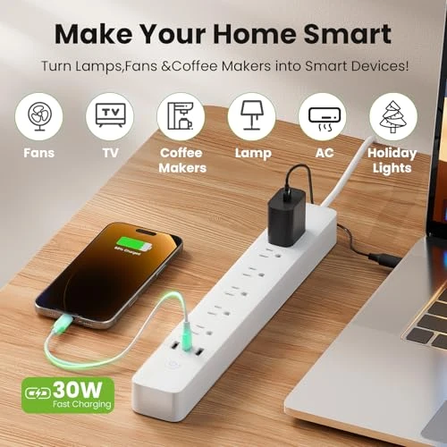 Smart Plug Power Strip with 6 Outlets and 3 USB Ports — Smart Plug, GHome Smart