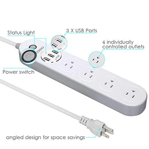 Smart Power Strip with WiFi, Surge Protection, 4 Outlets, 3 USB Ports — Smart Plug, Contixo