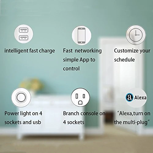 WiFi Smart Power Strip Surge Protector Extension Cord with 4 AC Outlets and 4 USB Ports — Smart Plug, Jinvoo