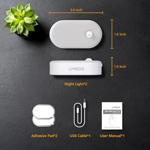 Rechargeable Battery Night Light with Motion Sensor, Portable Mini Warm White LED Stick-on Closet Light, Adjustable..., Lyridz
