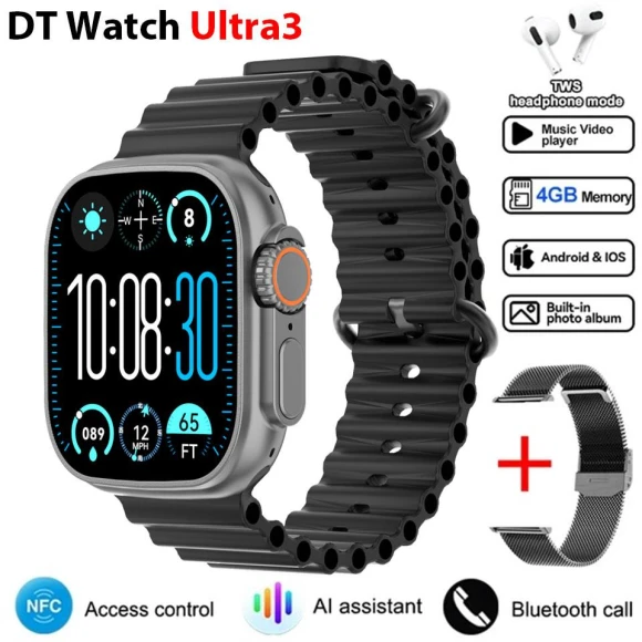 Ultra 3 Smartwatch with Amoled Display, AI Assistant, and Mesh Strap — Smart Watch, DT