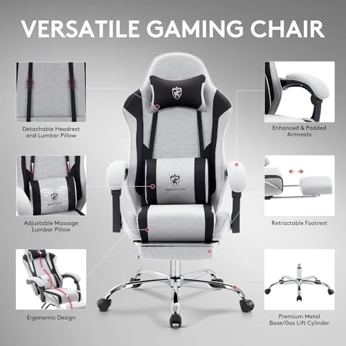 Gaming Chair with Footrest, Massage Lumbar Support, and Gel Pad — Smart Chairs, Morkprism