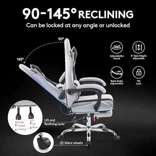 Gaming Chair with Footrest, Massage Lumbar Support, and Gel Pad — Smart Chairs, Morkprism