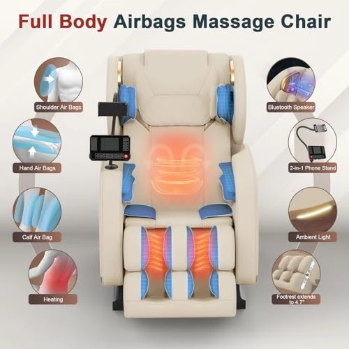 Massage Chair Recliner with Zero Gravity, Full Body Massage, Heating, and Bluetooth — Massage Chairs, yewglen