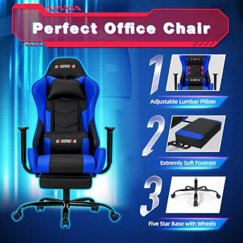 Massage Gaming Chair with Footrest — Ergonomic Chair, ECOTOUGE