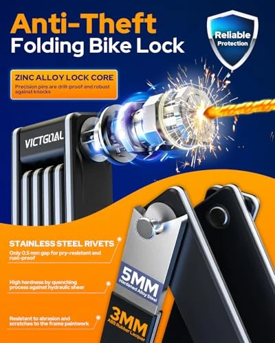 Folding Bike Lock with Hidden AirTag Mount, VICTGOAL