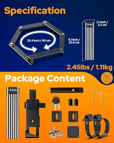 Folding Bike Lock with Hidden AirTag Mount, VICTGOAL