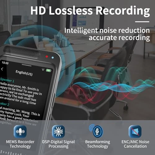 Voice Recorder with AI Transcription, Summary, and Translation — Translator Device, Rpbznr