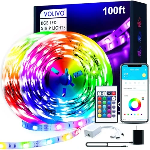 100ft Color Changing LED Strip Lights Kit with Remote and App Control — LED Strip Lights, VOLIVO