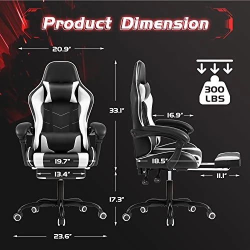 Gaming Chair with Footrest and Massage Lumbar Support — Smart Chairs, Shahoo