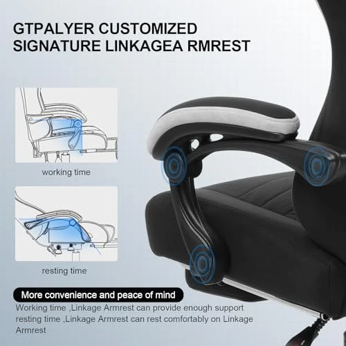 Gaming Chair with Pocket Spring Cushion, Linkage Armrests, and Footrest — Ergonomic Chair, GTPLAYER