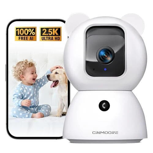 Pet/Dog Camera with Speaker/Phone App, No-Monthly-Fee AI Person/Pet/Cry Detection Security Camera Indoor, PTZ 2.4GHz... — Baby Monitor, CINMOORE