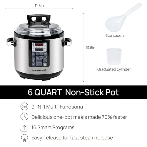 9-in-1 Electric Pressure Cooker 6QT Multi-Functional Programmable Non-Stick Pot — Multicooker, prepAmeal