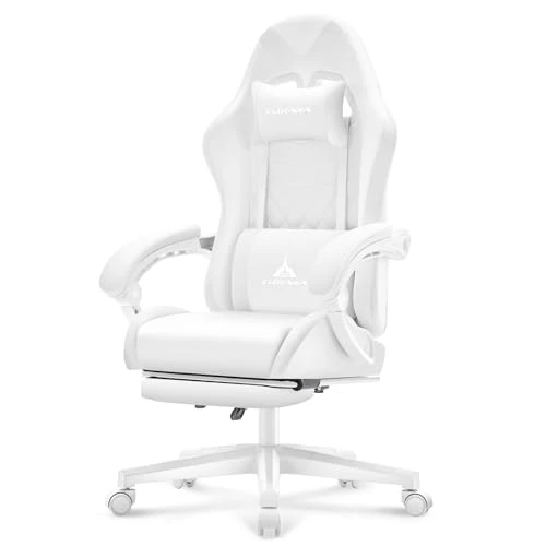 White Gaming Chair with Footrest, Massage, and Reclining — Smart Chairs, TUKAKA