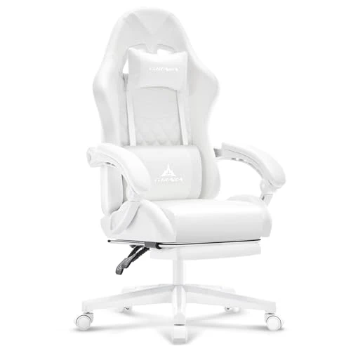 White Gaming Chair with Footrest, Massage, and Reclining — Smart Chairs, TUKAKA