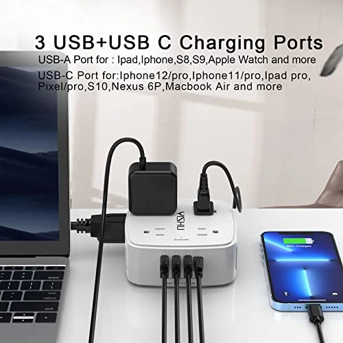 Surge Protector Power Strip with 8 Outlets and 4 USB Ports, YISHU