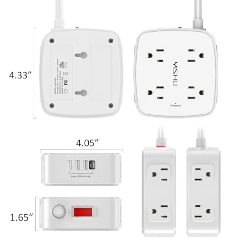 Surge Protector Power Strip with 8 Outlets and 4 USB Ports, YISHU