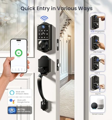 Wi-Fi Smart Fingerprint Front Door Lock Set — Smart Lock, Veise