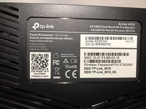 Archer AX20 AX1800 Smart Dual-Band Wi-Fi 6 Router (Renewed), TP-Link