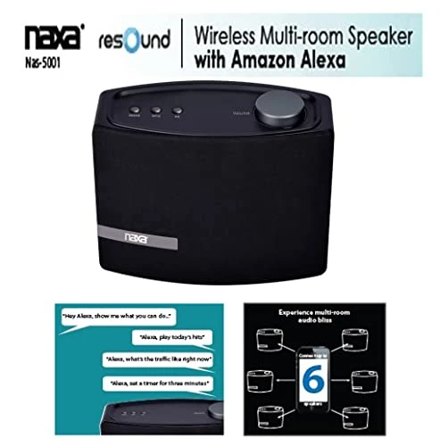 Wi-Fi & Bluetooth Multi-Room Speaker with Amazon Alexa Voice Control — Smart Speaker, Naxa