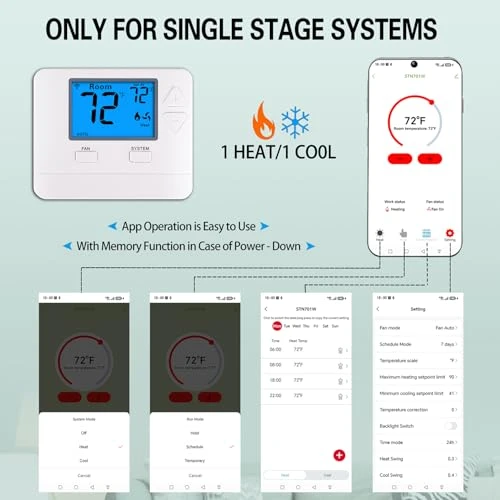 WiFi Thermostat for Home Single-Stage Heating and Cooling — Smart Thermostat, Riseem