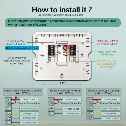 WiFi Thermostat for Home Single-Stage Heating and Cooling — Smart Thermostat, Riseem