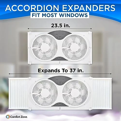 Window Fan with Dual 3-Speed Fans, Auto-Locking Expanders, 3 Modes, Wi-Fi App Control, Fabric Cover & Bug Screen — Smart Fan, Comfort Zone