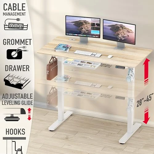 Electric Height Adjustable Standing Desk with Drawer and Memory Preset — Standing Desk, SHW
