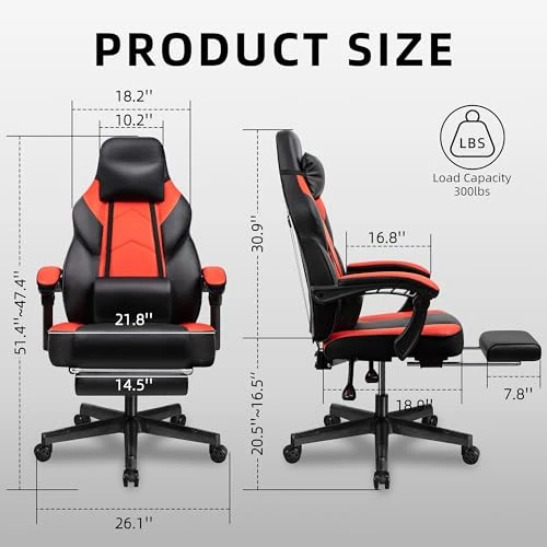 Gaming Chair with Footrest, Massage Lumbar Support, Height Adjustment, and 360° Swivel Seat — Smart Chairs, Shintenchi